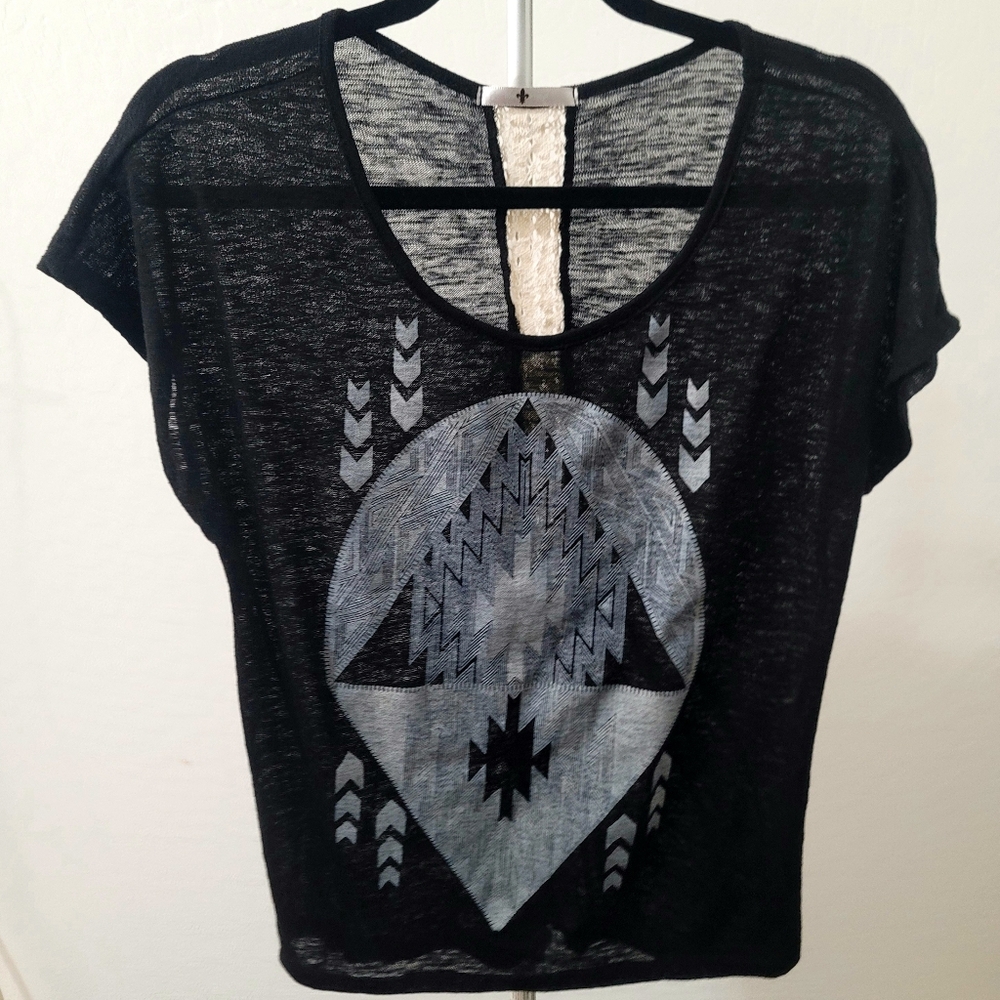 Vintage Y2K Blu Planet Alien Face Burnout Blouse